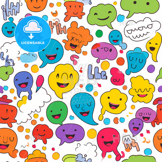 Diverse Colorful Chat Bubble Set, A Pattern Of Cartoon Characters