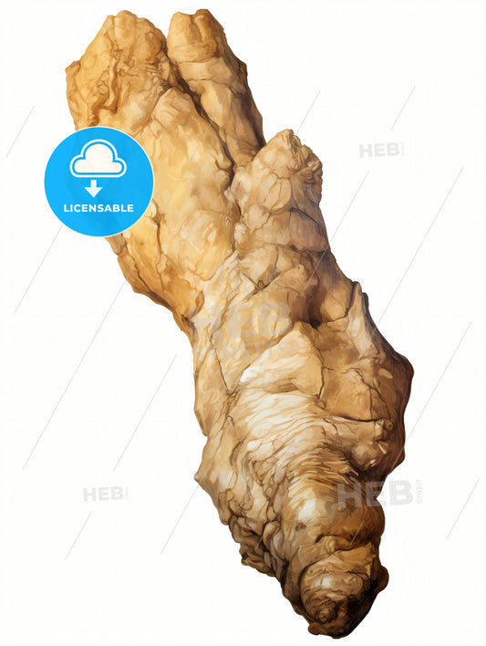 Fresh Ginger Root Isolated On White Background, A Brown Rock With A White Background