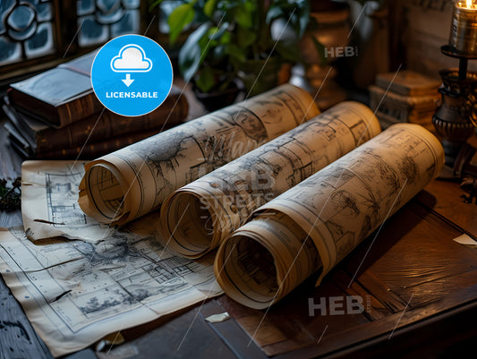 Award Winning Ad For Blueprints, A Group Of Rolled Up Blueprints On A Table