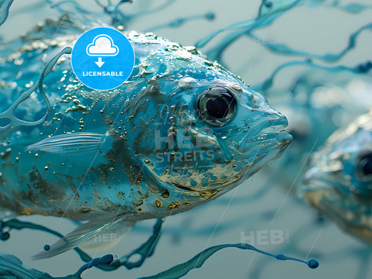 A Flying Fish Long Exposure Photography, A Blue Fish With Gold And Silver Paint