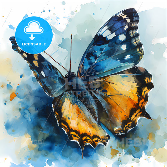 Watercolor Magical Cute Pastel Blue Butterfly, A Butterfly With Blue And Yellow Wings