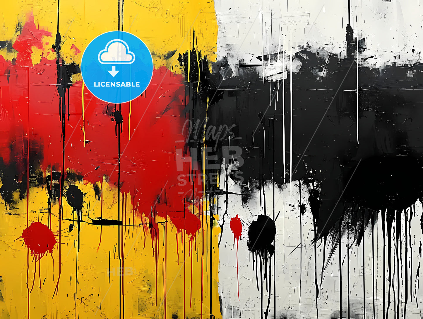 Exploding Red Yellow And Black, A Black Red And Yellow Paint Splatters On A White Surface