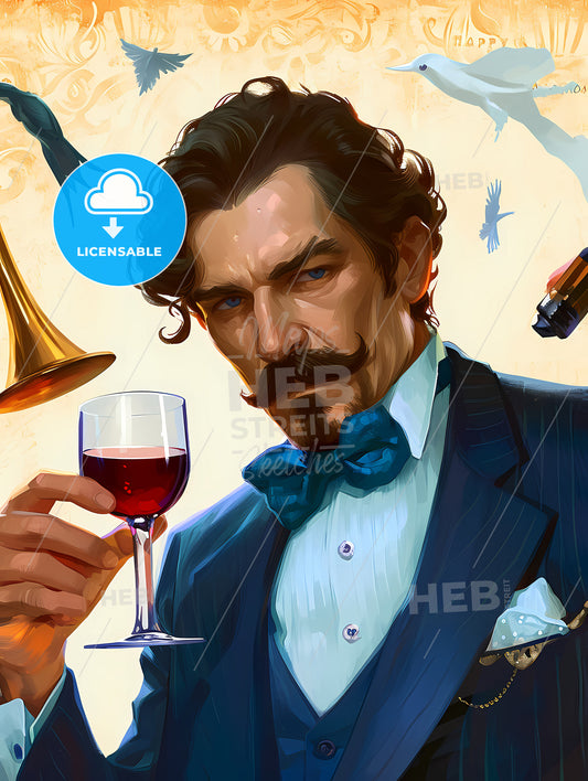 Happy Father's Day Greeting Card, A Man Holding A Glass Of Wine