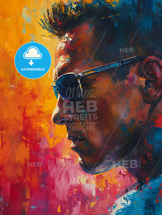 The Terminator Portrait With Colorful Background, A Man Wearing Sunglasses