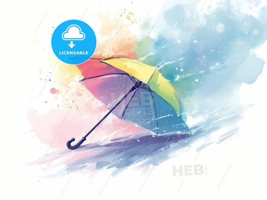 Cartoon Umbrella Soft And Gentle, A Colorful Umbrella In The Rain