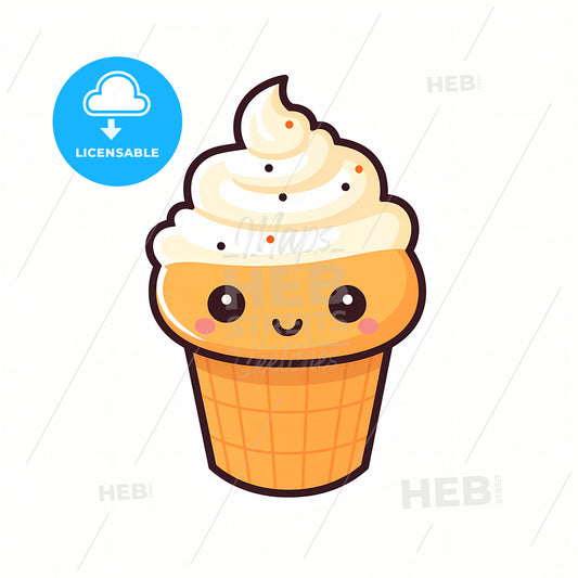 A Kawaii Cute Smile Ice Cream Cone, A Cartoon Ice Cream Cone With A Face