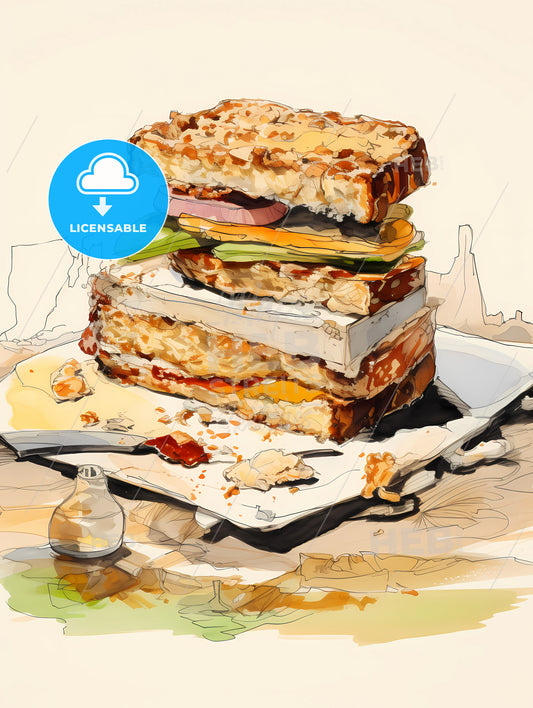 Illustration Of A Sandwich, A Sandwich On A Plate