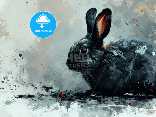 Vector Illustration Of A Rabbit, A Black Rabbit With Red Spots