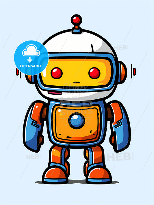 Minimalist Robot Art, Cartoon Of A Robot