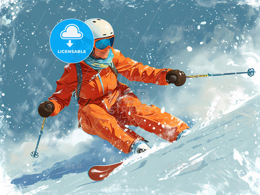 Cartoon Of Grandma Skiing, A Person Skiing Down A Mountain