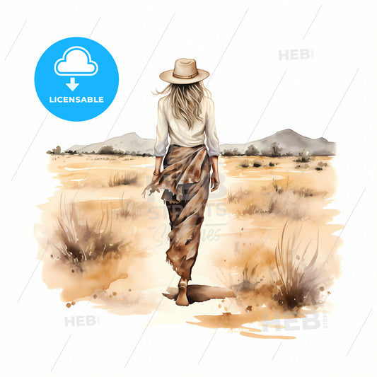 Beautiful Woman In Cowboy Hat Walking Away, A Woman In A Hat Walking In A Desert