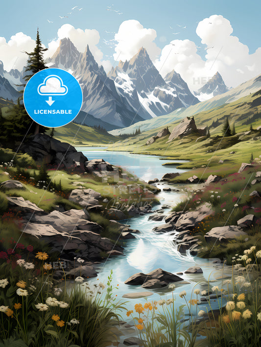 Grand Teton National Park, A River Running Through A Valley With Mountains And Trees