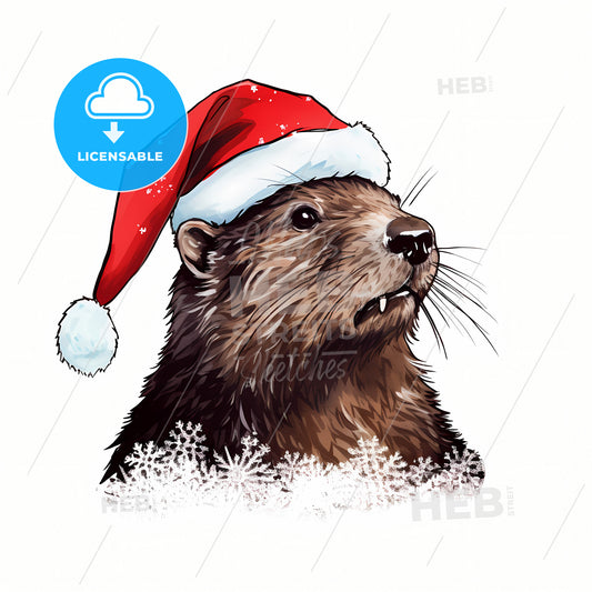 Silhouette Of A Smiling Beaver, A Beaver Wearing A Santa Hat