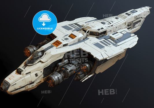 Sci-Fi Battlecruiser, A White Spaceship With Orange Lights