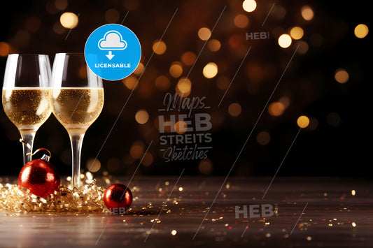 New Years Celebration Card, A Glass Of Champagne On A Table