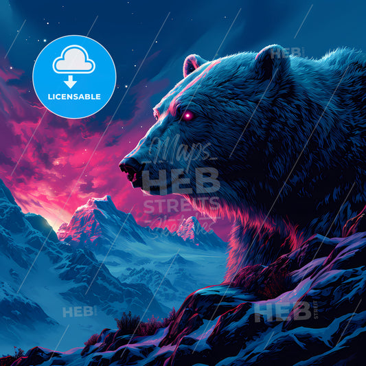 Sport Logo Of A Roaming Polar Bear, A Bear On A Mountain