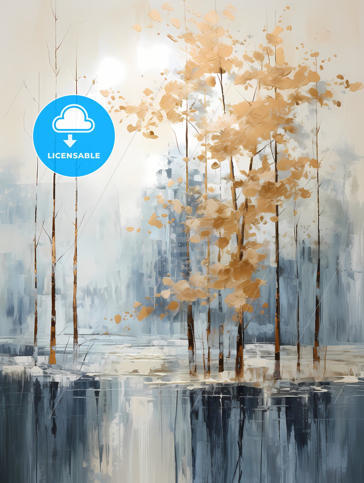 Painted Forest Of Trees In White, A Painting Of Trees In A Lake