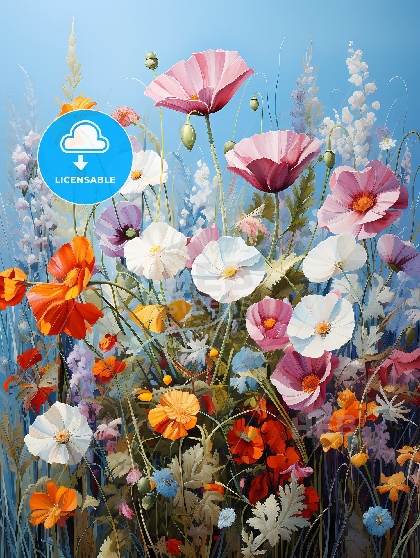 In A Sea Of Flowers, A Painting Of Flowers In A Field