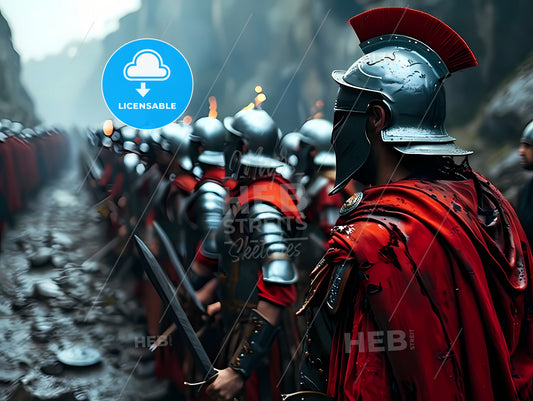 Historically Accurate Roman Legion, A Group Of Soldiers In Armor