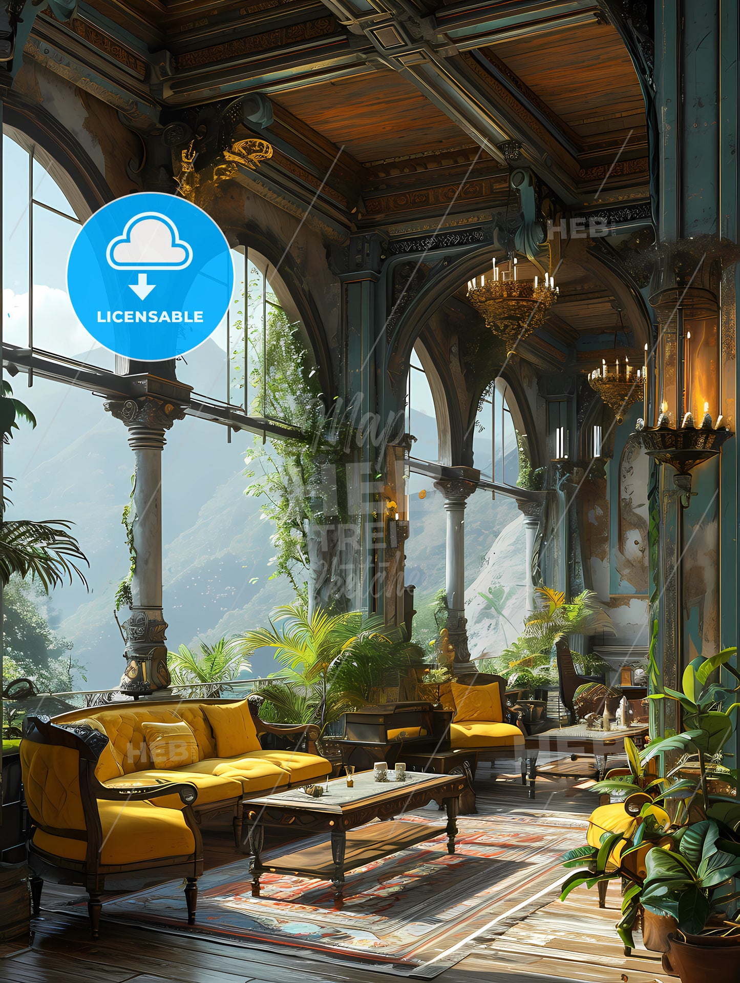 Furniture On Deck With A View, A Room With A Large Window And Plants