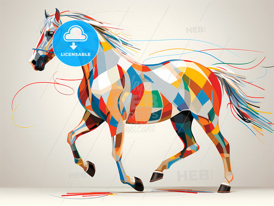 Minimalist Horse Line Art, A Colorful Horse Running