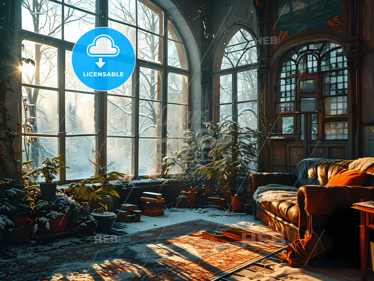 Comfortable Living Room, A Room With A Large Window And A Couch And Plants