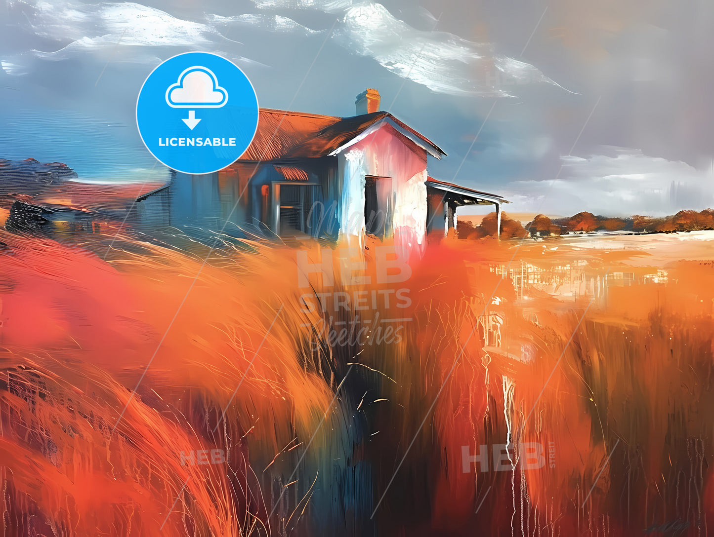 Abstract Oil Painting, Abstract, Contemporary Art, A House In A Field