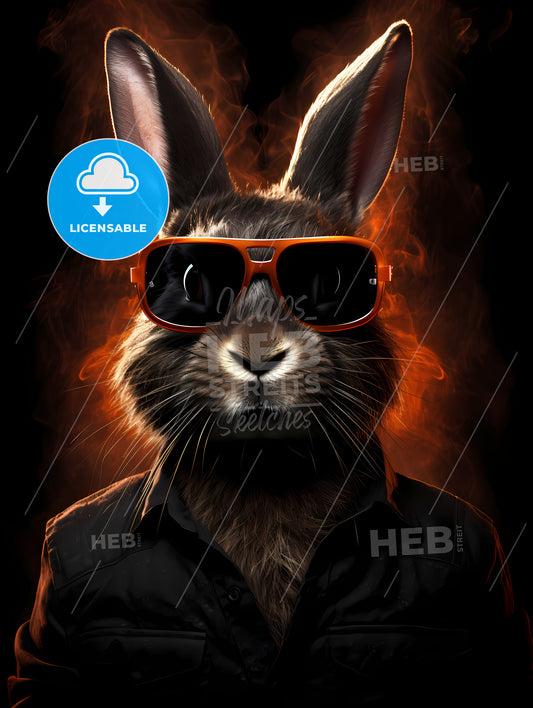 A Rabbit Wearing Dark Glasses, A Rabbit Wearing Sunglasses And A Black Shirt