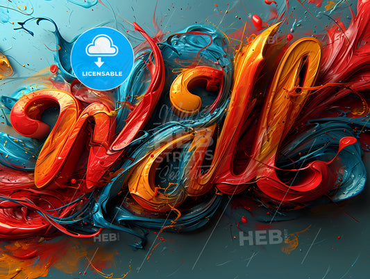 Stylish Music Logo With The Text Wall Art, A Colorful Paint Splashing In A Word