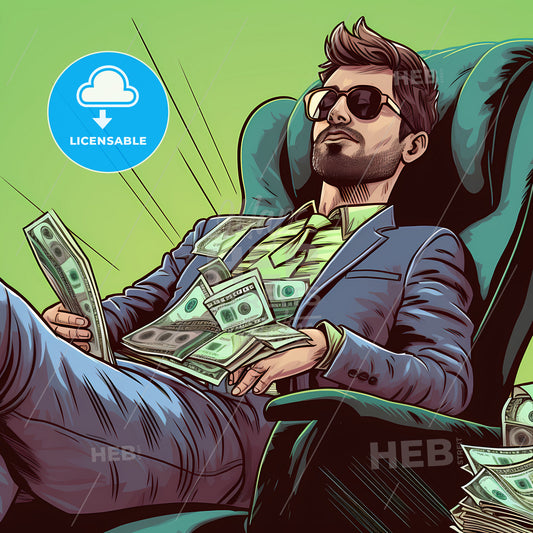 Man Sleeping And Holding Money, A Man Sitting In A Chair Holding Money