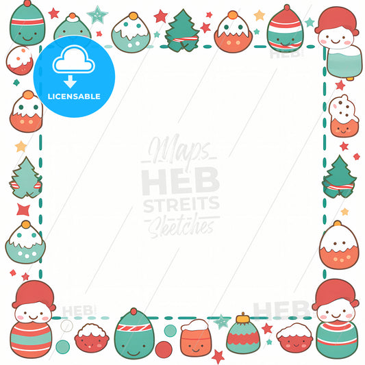Christmas Kawaii Style Border, A Square Frame With Cartoon Characters