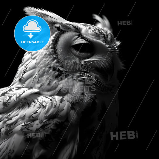 An Owl In A Black And White Design, A Close Up Of An Owl