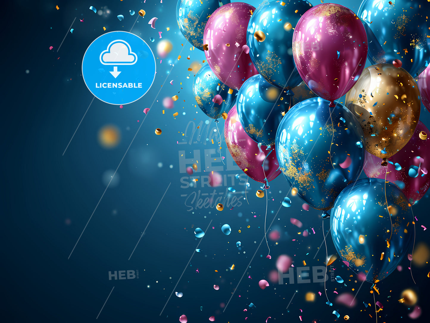 Vector Illustration As Background For Greetings, A Group Of Balloons With Confetti
