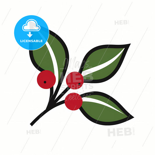 A Christmas Holly3 Color Simple Icon, A Drawing Of A Plant With Leaves And Berries