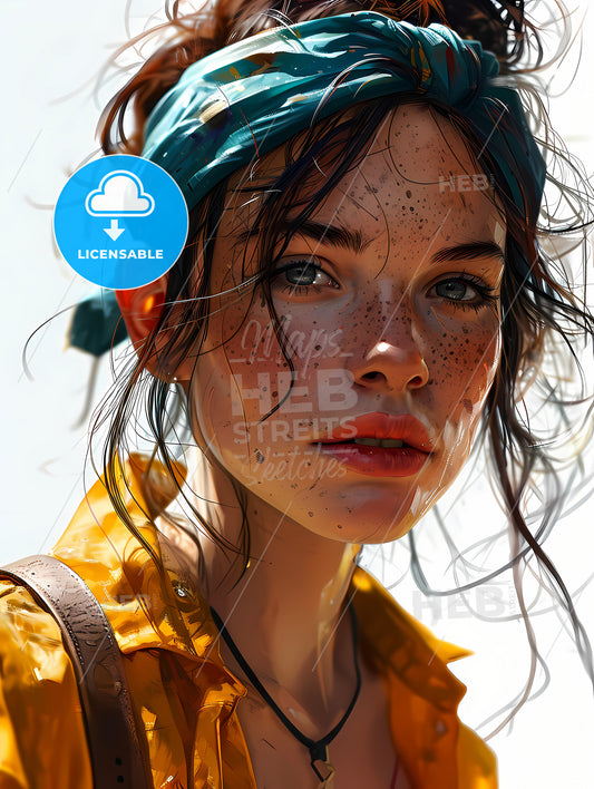Light Skin Features, A Woman With Freckles And A Blue Bandana