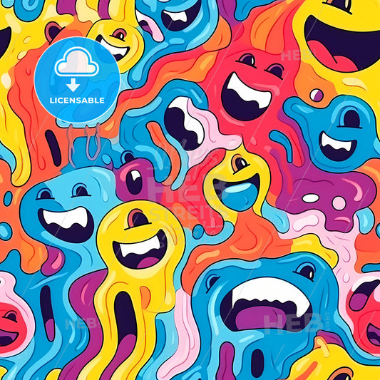 Funny Melting Smiling Happy Faces, A Colorful Cartoon Faces
