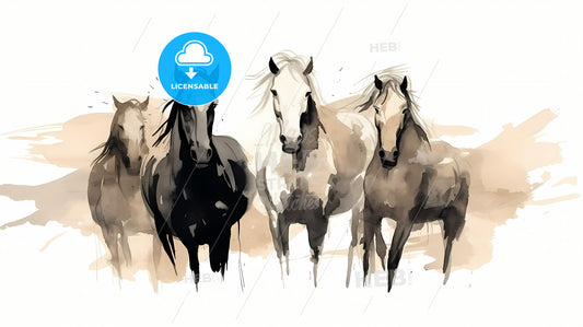 Vintage Horse, A Group Of Horses Standing Together