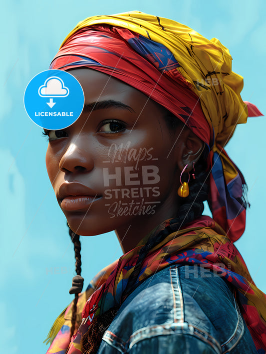Light Skin Features, A Woman With A Colorful Head Scarf