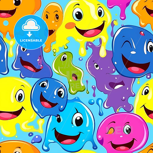 Funny Melting Smiling Happy Faces, A Group Of Colorful Cartoon Characters