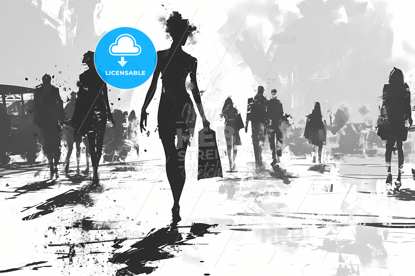 A Grayscale Illustration Of A Hedonist, A Group Of People Walking