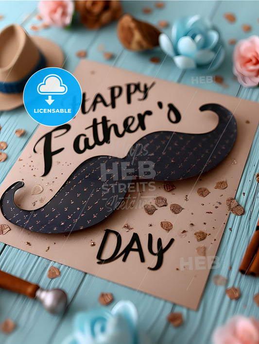 Fathers Day Wishes Image, A Card With A Mustache And A Hat On It