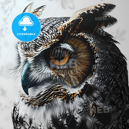 An Owl In A Black And White Design, A Close Up Of An Owl