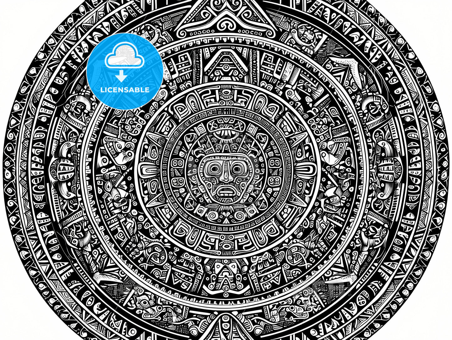 Vector Of Mayan Calendar, A Circular Pattern With Many Different Designs
