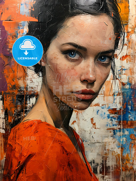 An Orange Dress With Blue Eyes For Sale, A Painting Of A Woman