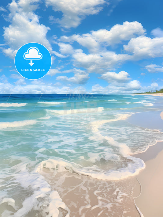 On The Beach In The South, A Beach With Waves And Sand