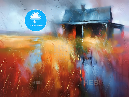 Abstract Oil Painting, Abstract, Contemporary Art, A House In A Field