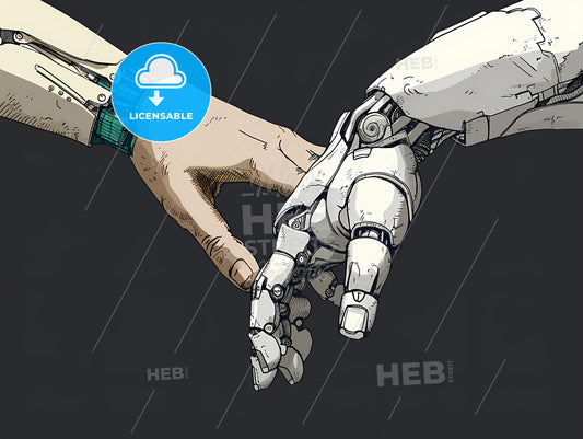 Humand Hand And Roboter Hand, A Robot Hand Touching A Hand