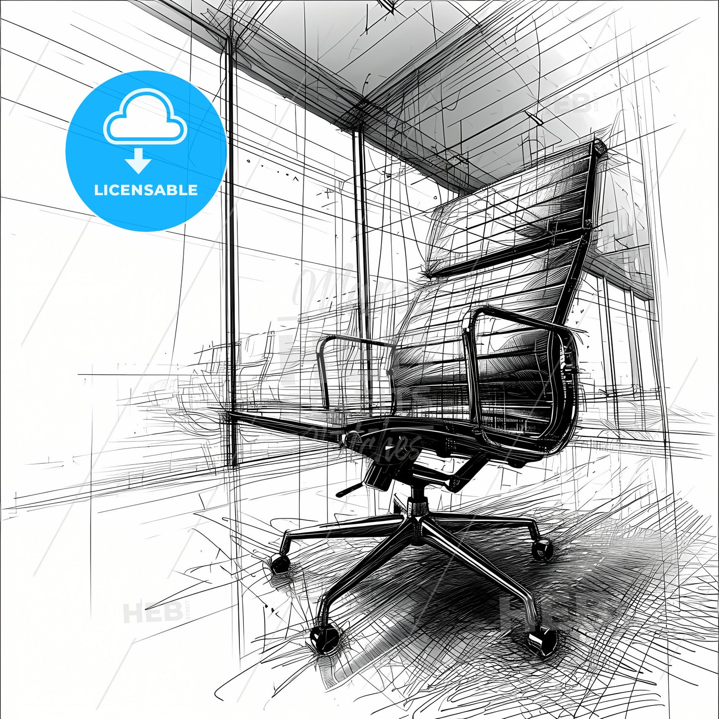 Pencil Hand-Drawn Sketch Of An Office Chair, A Chair In A Room