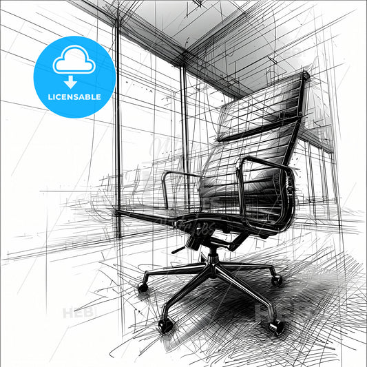 Pencil Hand-Drawn Sketch Of An Office Chair, A Chair In A Room
