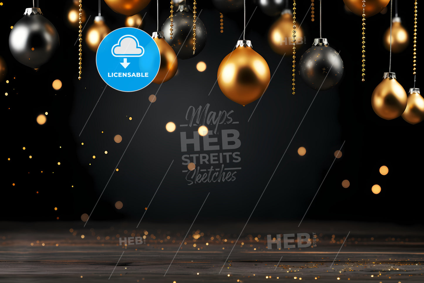 New Years Eve Background, A Group Of Gold And Black Ornaments